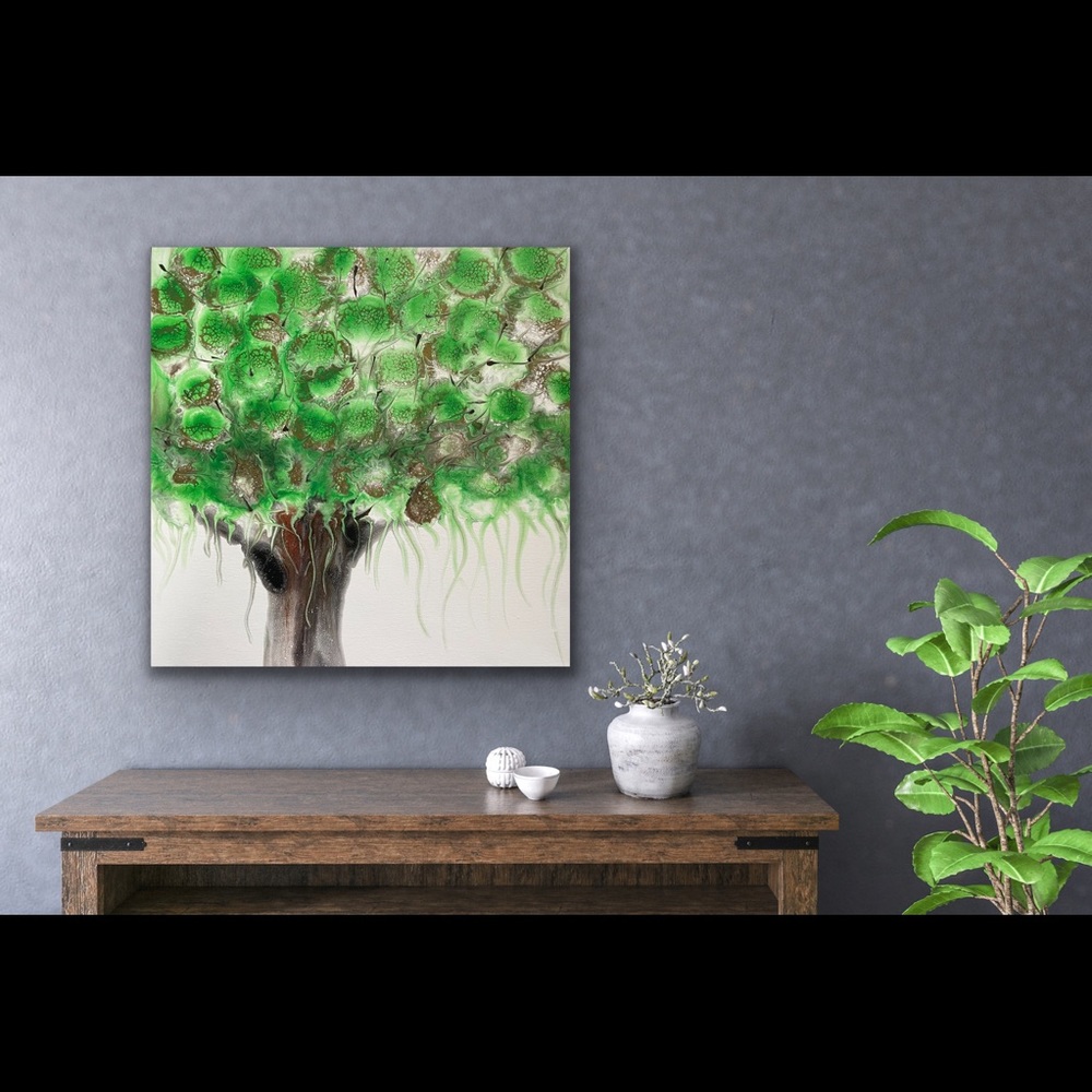 Painting - Fluid Art Original On 14x14 Canvas - TREE